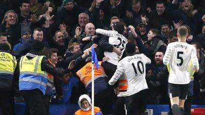 Ramiro Funes Mori of Everton celebrates with fans after scoring in the 90th minute to put his team 3-2 up on Saturday against Chelsea. Stefan Wermuth / Reuters