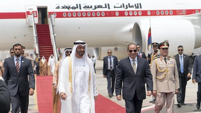 Sheikh Mohamed bin Zayed arrives in Cairo and is received by Mr Sisi. Mohammed Al Hammadi / Crown Prince Court - Abu Dhabi