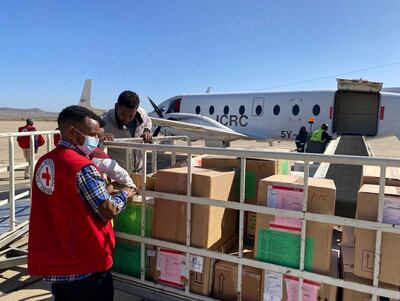 Workers from the Red Cross deliver vital medical supplies to Mekelle, in Tigray, Ethiopia. Reuters