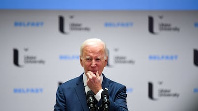 US President Joe Biden delivers a speech at Ulster University in Belfast, Northern Ireland, UK, on Wednesday, April 12, 2023. Biden will mark the 25th anniversary of the Good Friday Agreement, which largely brought about an end to decades of sectarian violence in Northern Ireland, and celebrate the recent Brexit deal intended to preserve that pact. Photographer: Chris J. Ratcliffe / Bloomberg