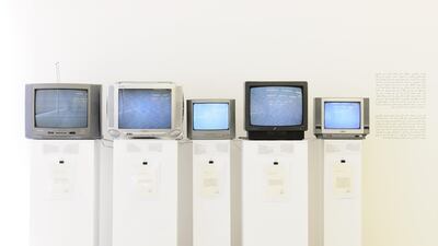 Caption: Rabih Mroué Between Two Battles, 2013 Video, text, 5 TV's, reports 2 min 15 sec each Courtesy of the artist and Sfeir-Semler Gallery Beirut/Hamburg