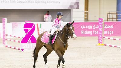 A demonstration of horseback prowess marked the grand opening ceremony of the seventh annual Pink Caravan Ride, which took placeat the Sharjah Equestrian and Racing Club. Pink Caravan Ride will be accompanied by mobile clinics offering check-ups to women and men. Reem Mohammed / The National