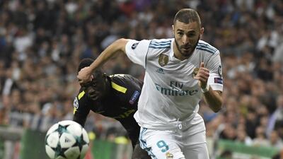 Real Madrid forward Karim Benzema, right, has only scored one Primera Liga goal this season. Gabriel Bouys / AFP