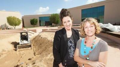 The permaculturalists Nazik Moudden, left, and Gaina Dunsire at the Dubai English Speaking College, where Dunsire is working to transform this former amphitheatre into a permaculture-inspired food forest. Jaime Puebla / The National