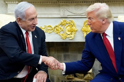 US President Donald Trump, right, and Israeli Prime Minister Benjamin Netanyahu at the Oval Office. Bloomberg