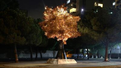 The huge steel tree stands on what used to be the Green Line, which divided Beirut during the Lebanese civil war Tamara Saade / Yazan Halwani