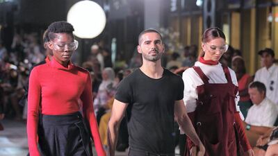 Designs by student designer Obeid Razzak (M), the collection takes inspiration from Dubai specifically the expats that live here. Esmod Fashion Show.