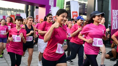 Women of all ages begin the 10km run at the Dubai Women's Run, Bluewaters Island, Dubai.
