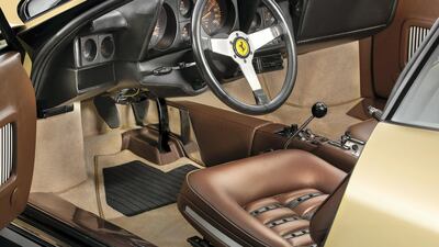 The car is the only one to have had its lustrous exterior paired with an interior trimmed with Testa di Moro brown leather. Courtesy Sotheby’s