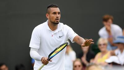 Nick Kyrgios takes on Rafael Nadal after beating Jordon Thompson in the first round at Wimbledon. Getty Images