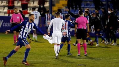 Alcoyano defender Raul Gonzalez celebrates. EPA