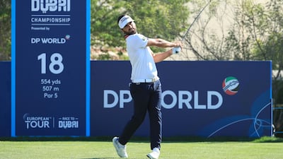 Antoine Rozner of France tees off on the 18th hole at Jumeirah Golf Estates. Getty