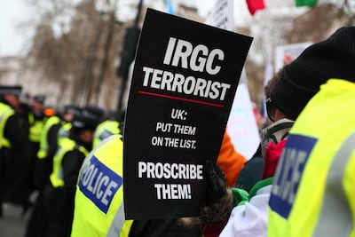 Anti 'IRGC demonstrators outside Downing Street in London. Getty