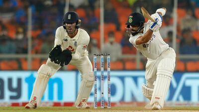 India captain Virat Kohli scores a boundary on his way to 27.