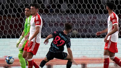Manchester City's James McAtee scores the opening goal against Bayern Munich. AP