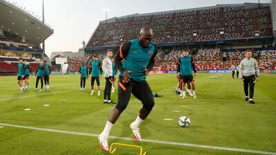 Chelsea striker Romelu Lukaku during training. Reuters