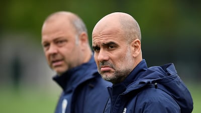 Pep Guardiola oversees Manchester City training session on Tuesday. AFP