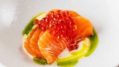 Scottish salmon with orange milk and shisho at Goldfish.