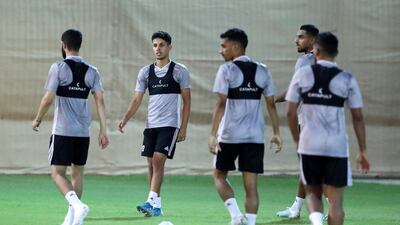 The UAE squad training at Al Wasl Sports Club, Dubai, before their upcoming World Cup qualifier against Indonesia . Chris Whiteoak / The National