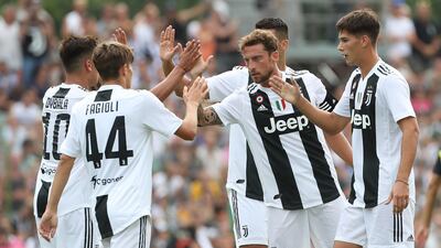 Marchisio celebrates his goal with his teammates in Villar Perosa in August. Getty Images