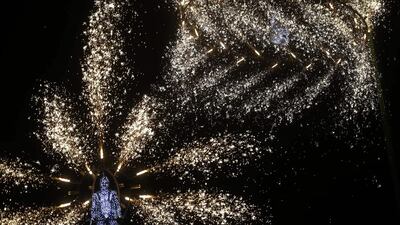 Artists of the French pyrotechnic company “Groupe F” perform during the show “A fleur de peau” (On edge) at the Venaria Reale Palace, in Venaria, near Turin. Marco Bertorello / AFP