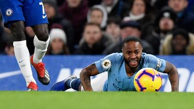Manchester City forward Raheem Sterling during the Premier League match at Stamford Bridge. EPA