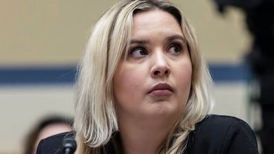 Rachel Engleson, former director of marketing and client relations, director of client services, manager of premium client services and customer service representative for the Washington Commanders, testifies. AP