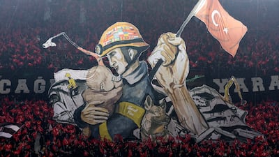 The giant tifo inside the Senol Gunes stadium. AP