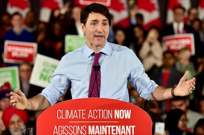 Prime Minister Justin Trudeau speaks at a rally on climate action in Toronto on March 4. AP