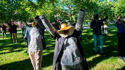 The installation by Syrian artist Khaled Barakeh consists of structures dressed in clothes that belong to Syrian activists currently residing in diaspora, in Koblenz on the sidelines of a trial on state-sponsored torture in Syria.