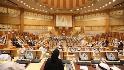 The Federal National Council in session. Parliaments all across the world must do more to ensure women stand and serve. Fatima Al Marzooqi/ The National