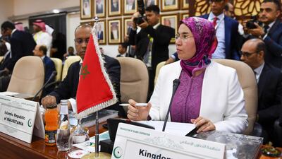 Morocco's Secretary of State Nezha El Ouafi attends an emergency ministerial meeting of the Organisation of Islamic Cooperation (OIC) in Jeddah. AFP