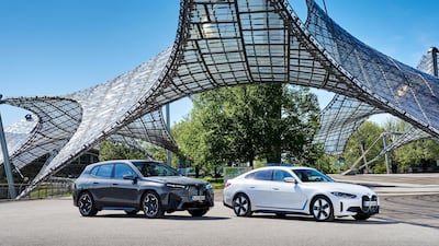 BMW's electric pair the iX and i4 hang out amid the modern art. All photos courtesy BMW