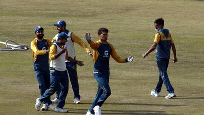 Pakistan players train in Rawalpindi. EPA