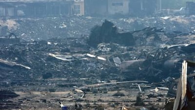 Wreckage of the UPS Cargo plane that crashed inside the Nad al Sheba military camp last night that killed two of its crew.