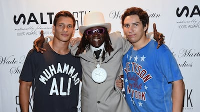 Boxing great Muhammad Ali's grandsons Biaggio Ali Walsh, left, and Nico Ali Walsh, right, in Las Vegas in 2015. AFP