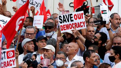 Demonstrators protest against President Kais Saied's seizure of governing powers in Tunis earlier this year. Photo: Reuters