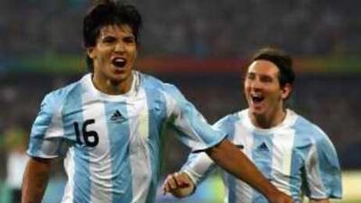 Argentinian striker Sergio Aguero celebrates scoring the second in his side's 3-0 semi-final win over Brazil. They now face Nigeria in the final.