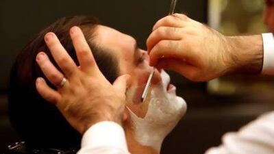 Olivier Bonnefoy, the director of Gentlemen´s Tonic salon, gets a shave. Pawan Singh / The National