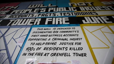 LONDON 11/7/17 A 'truth wall' that has been created near the scene of the Grenfell Tower fire in London, one month on from the disaster. Stephen Lock for the National FOR NEWS