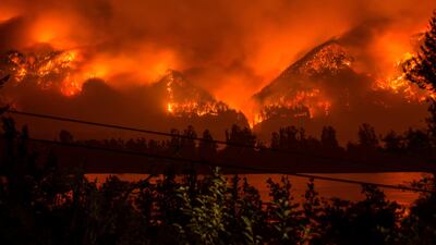 A wildfire burning in the Columbia River Gorge in Oregon. The IMF says critical decisions on climate change must be made or the world will enter a dark phase. Tristan Fortsch/AP,