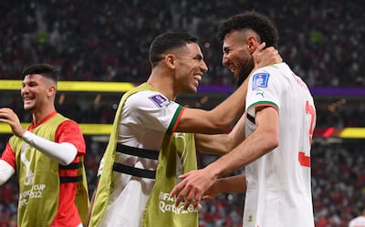 Achraf Hakimi, left, and Noussair Mazraoui were integral to Morocco's run to the 2022 World Cup semi-finals. Getty Images