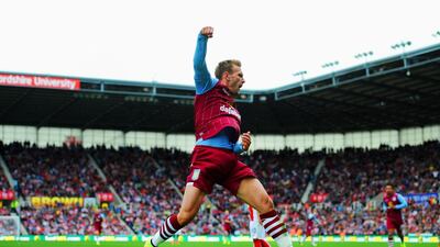 Andreas Weimann of Aston Villa celebrates scoring the opening goal during the Premier League match against Stoke City at Britannia Stadium on August 16, 2014, in Stoke on Trent, England. Chris Brunskill / Getty Images