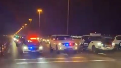 Abu Dhabi Police depart a border checkpoint used for coronavirus checks, 15 months months after it was first put in place. Photo: Abu Dhabi TV / Instagram