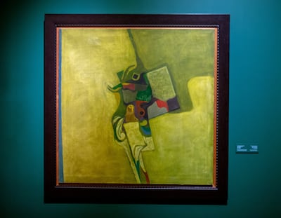 Dia Al Azzawi's 'The Falling Dot' (1972), on view at Etihad Museum. Photo: Victor Besa / The National