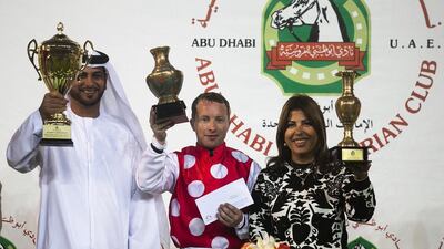 Tadhg O'Shea, centre, and trainer Salem Al Ketbi have had a successful partnership this season. Lee Hoagland/The National