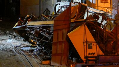 The remains of wrecked funicular, which connects Lisbon's Restauradores Square to the neighbourhood of Bairro Alto, 275 metres above. Getty images