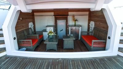 One of the rooms inside the Majest 135, the largest yacht on show at Abu Dhabi International Boat Show.