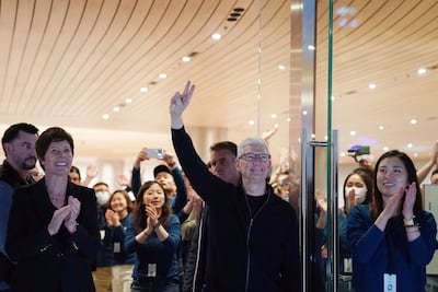 Apple chief executive Tim Cook at the opening of the new Apple Store in Jing'An, Shanghai, on Thursday. AP