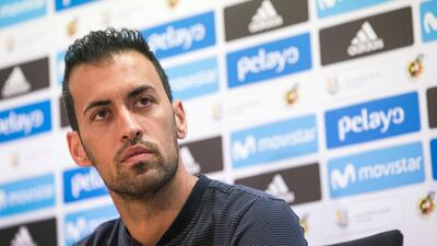 Sergio Busquets addresses the media ahead of the second leg of the Spanish Super Cup between Barcelona and Real Madrid at the Bernabeu. Quique Garcia / EPA